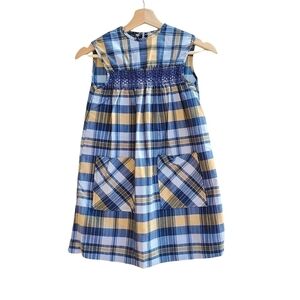 Karp Kid's Plaid Dress, Smocking, Blue And Yellow, Size 12 Kids